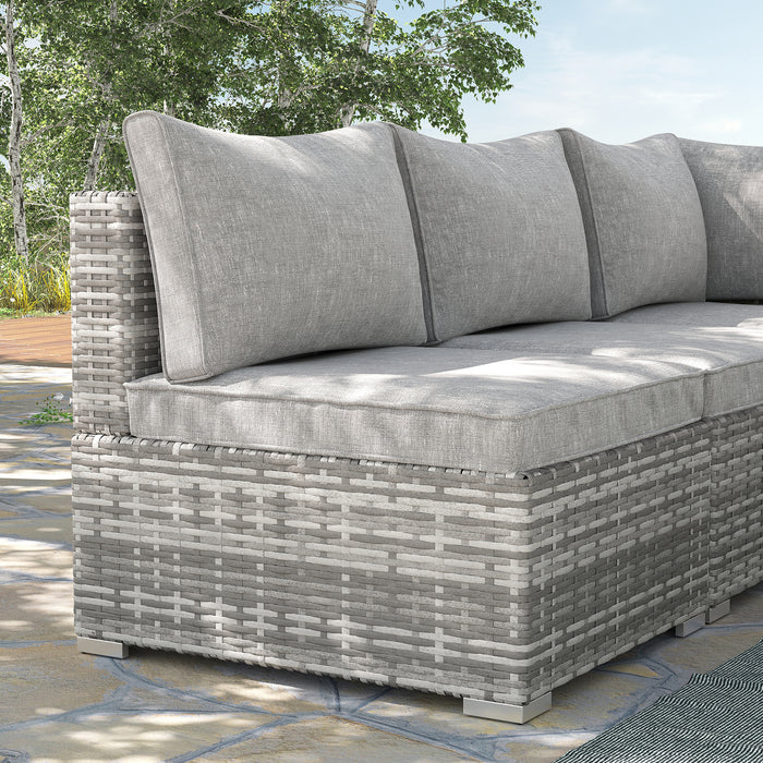 Rattan Single Middle Sofa with Cushions - Durable Outdoor Garden & Poolside Seating - Perfect for Backyard and Porch Comfort in Light Grey