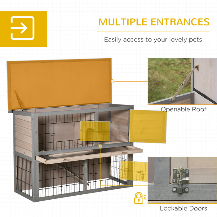 Bunny Haven Hutch - Small Animal Cage with Easy-Clean Sliding Tray, Outdoor Run, and Accessible Top, Includes Ramp - Ideal for Indoor/Outdoor Rabbit Care, Grey, 108x45x78cm