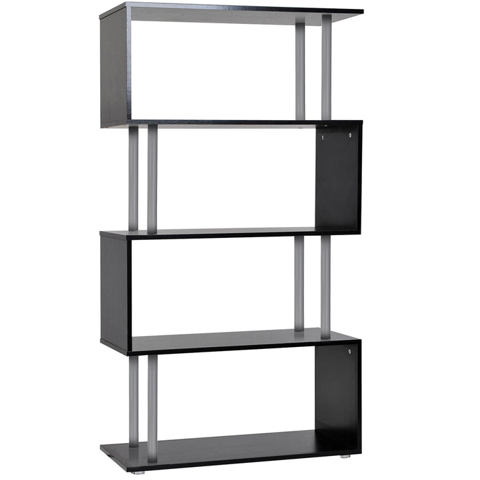 S-Shape Wooden Bookshelf - Versatile Storage and Display Unit in Black - Ideal for Book Lovers and Space Saving