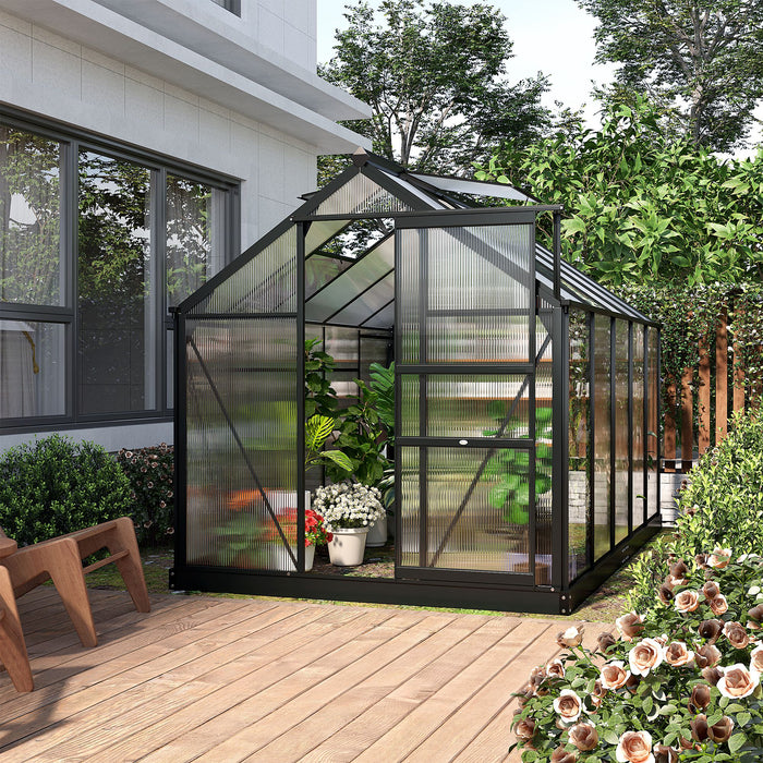 Clear Polycarbonate Greenhouse with Galvanized Base - Large 6x10ft Walk-In Structure for Plant Growing, Aluminium Frame, Sliding Door - Ideal for Gardeners and Seasonal Plant Cultivation