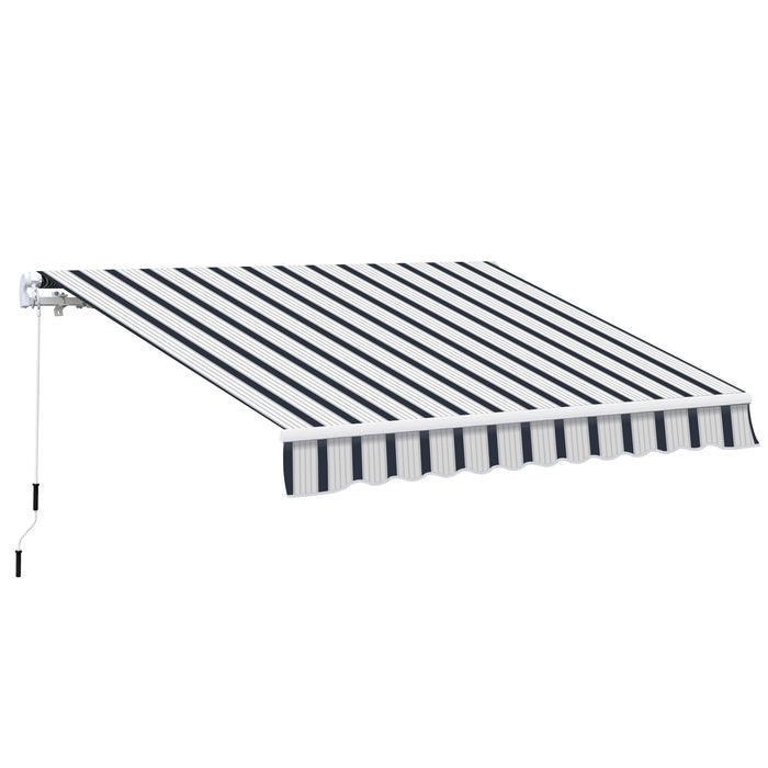 Aluminium Sun Shade Shelter - 4m x 3m Retractable Manual Awning, Blue and White - Outdoor Patio Garden Canopy Protection