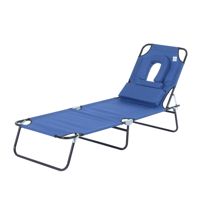 Foldable Sun Lounger with Pillow - Reclining Chair, Reading Hole for Garden & Beach - Adjustable Backrest for Outdoor Relaxation