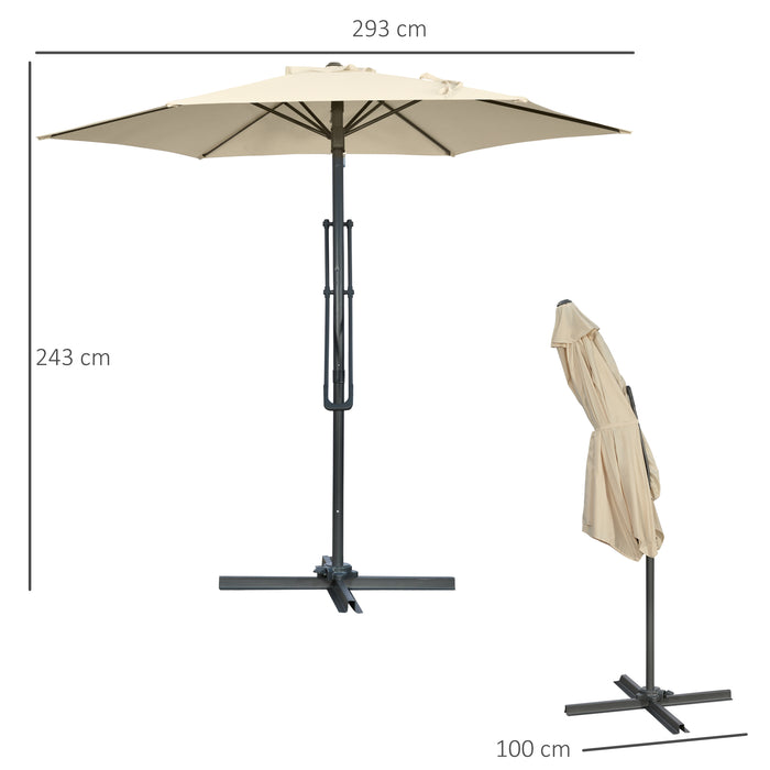 3M Cantilever Parasol with Crank Handle - Easy Lever Patio Umbrella, Cross Base, 6 Metal Ribs, Cream White Outdoor Sun Shade - Ideal for Garden Shade and Protection