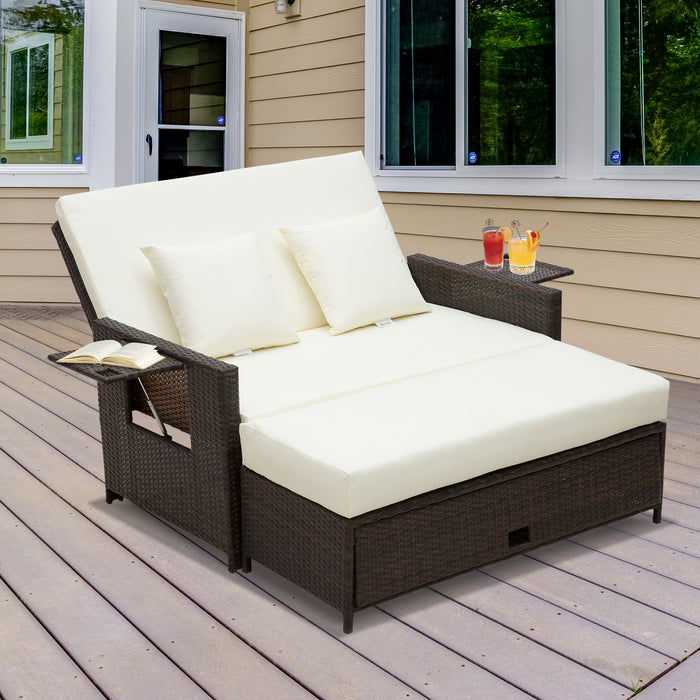 2-Seater Rattan Garden Sofa - Outdoor Patio Daybed with Fire-Resistant Cushions - Cozy Lounging for Patios & Gardens