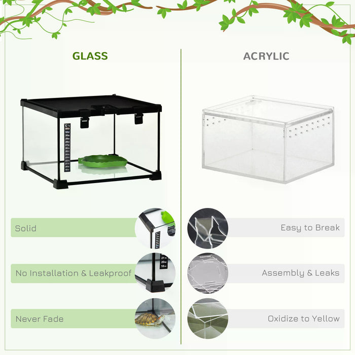 Reptile Glass Terrarium 30x30x20cm - Climbing Pet Breeding Tank with Arboreal Box Design - Includes Strip Patch Thermometer for Heat Monitoring