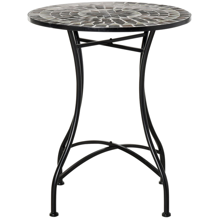 Mosaic Side Table - 60cm Round Bistro & Plant Stand for Home and Garden - Ideal for Indoor, Outdoor, Patio, and Balcony Use in Grey