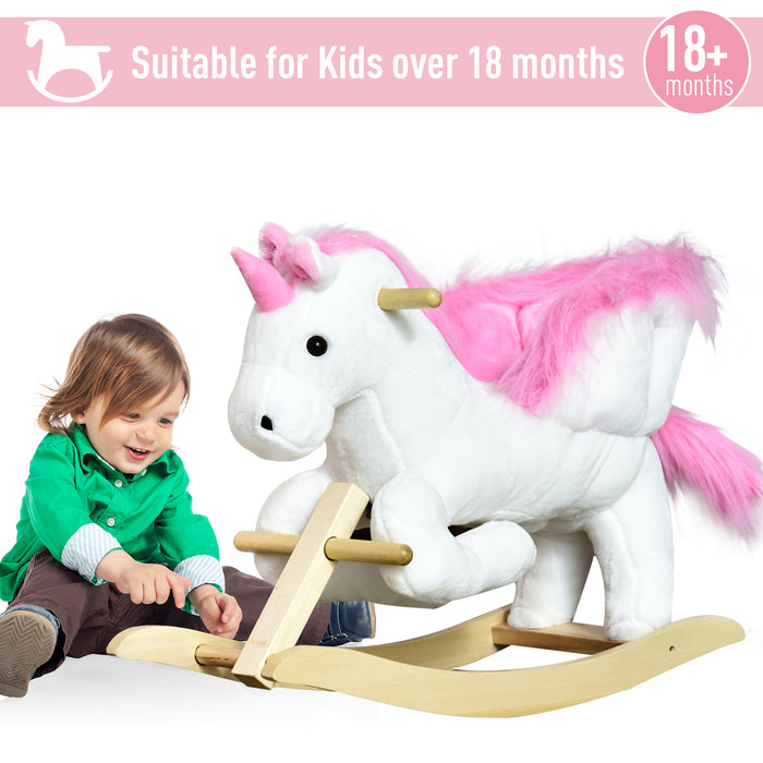 Unicorn Rocking Horse - Plush Wooden Riding Toy with Musical Features - Ideal for Children's Playtime and Development