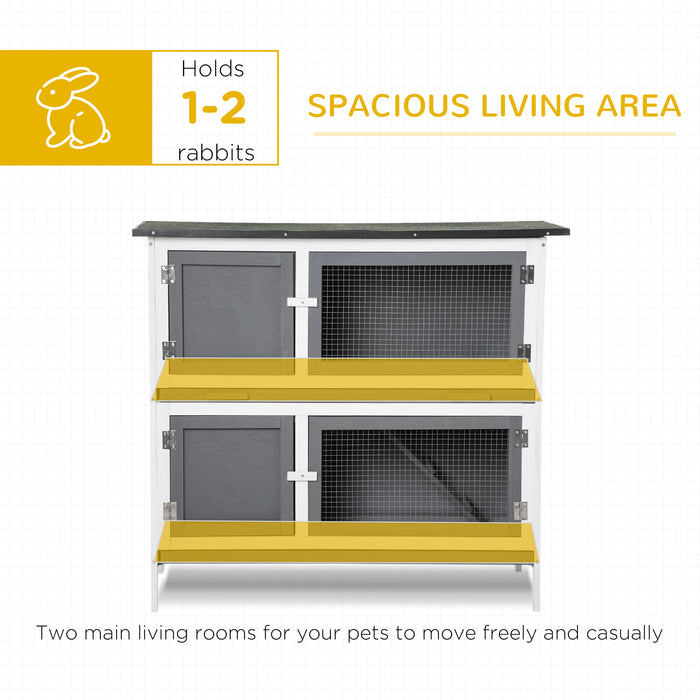 Double Decker Rabbit Hutch 2-Tier - Spacious Guinea Pig House with Asphalt Roof and Slide-Out Tray - Ideal for Outdoor Pet Shelter and Easy Cleaning