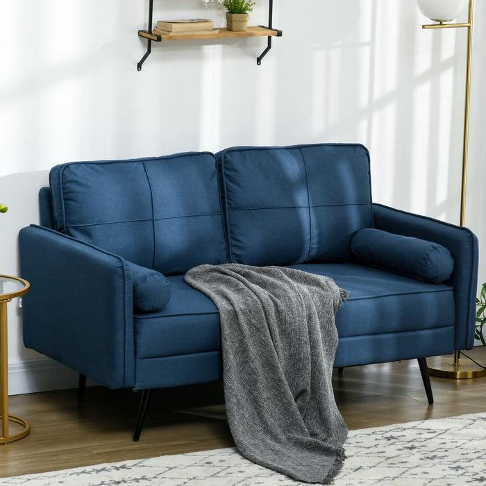 Loveseat Sofa 143cm - Upholstered 2-Seater with Back Cushions and Pillows in Blue - Cozy Furniture for Bedroom or Small Spaces