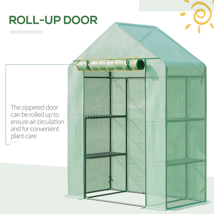 Portable Walk-In Greenhouse - 2-Tier Shelves, Roll-Up Zippered Entrance, PE Weather-Resistant Cover, 141x72x191 cm - Ideal for Garden Enthusiasts and Plant Cultivation