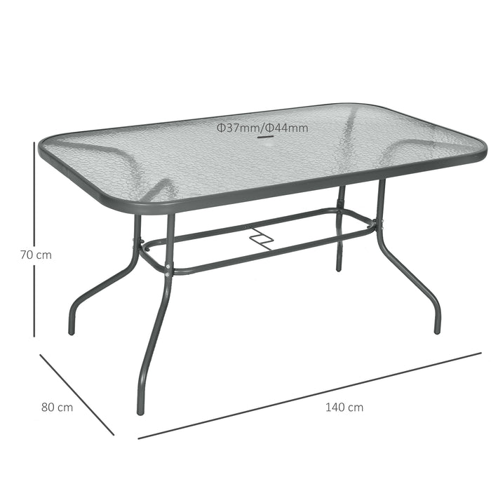 Aquatex Curved Metal Frame Glass Table - Outdoor Garden Dining with Parasol Hole, Tempered Grey Top - Ideal for Patio, Balcony Entertaining Friends and Family