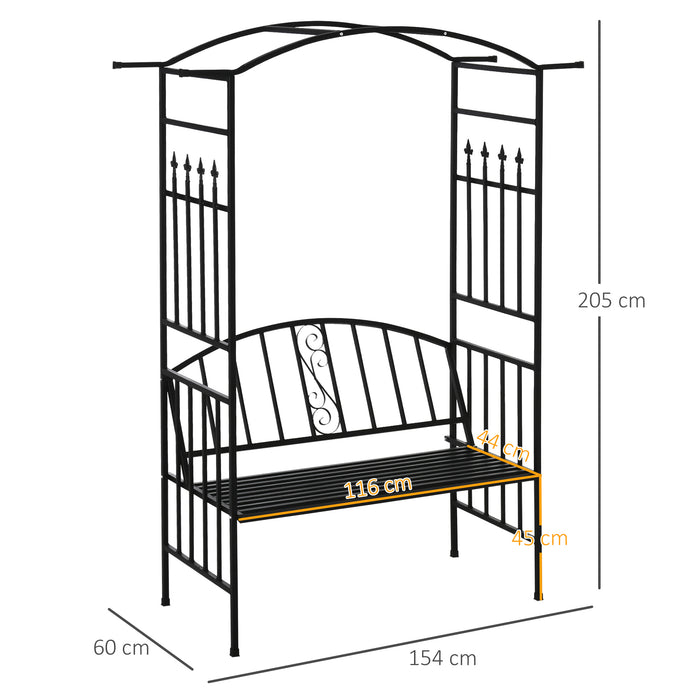 Garden Metal Arch Arbor with Bench - Outdoor Patio Love Seat Chair & Climbing Plant Pergola Trellis - Perfect for Cozy Couple Seating & Garden Beautification