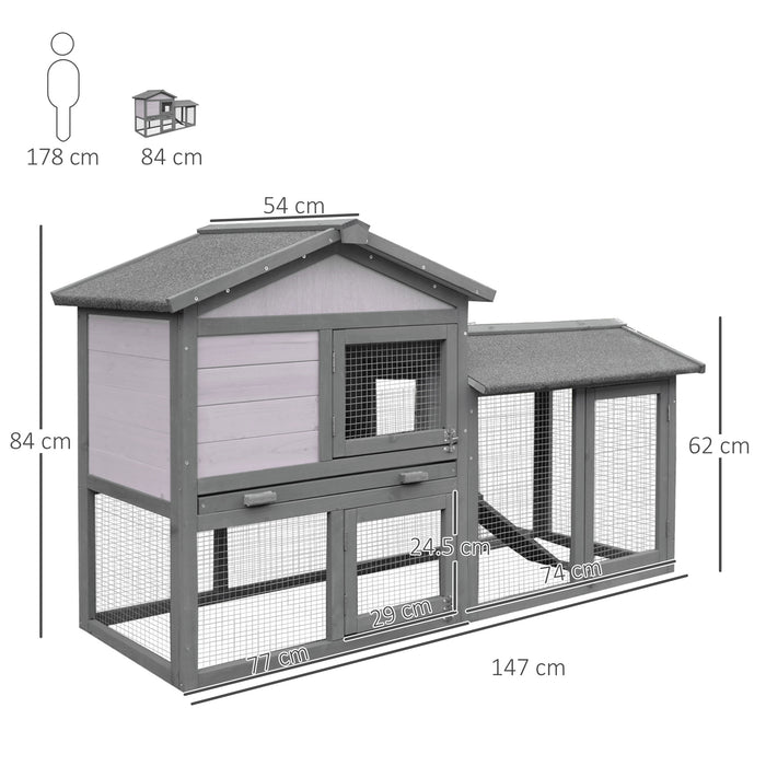 Double-Deck Wooden Rabbit Hutch - Weatherproof Small Pet Shelter with Ramp, 147x54x84cm - Ideal for Guinea Pigs & Small Animals