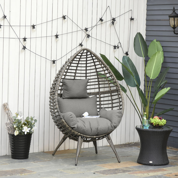 Rattan Egg Chair in Grey - Wicker Weave Teardrop Design with Cushion - Stylish Indoor/Outdoor Seating Comfort