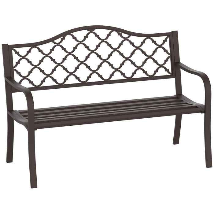 Antique Style Cast Iron Outdoor Bench - 2-Seater Garden Loveseat for Patio and Porch - Elegant Brown Park Chair for Couples and Home Decor