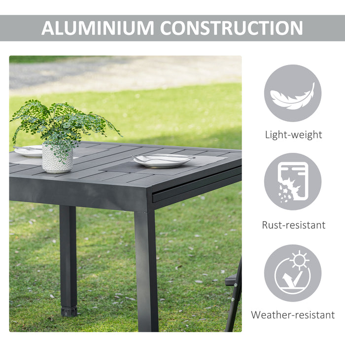 Extendable Aluminum Patio Dining Table - Weather-Resistant Outdoor Slat Table for 4-6 Guests - Ideal for Lawn Garden and Bistro Settings in Grey