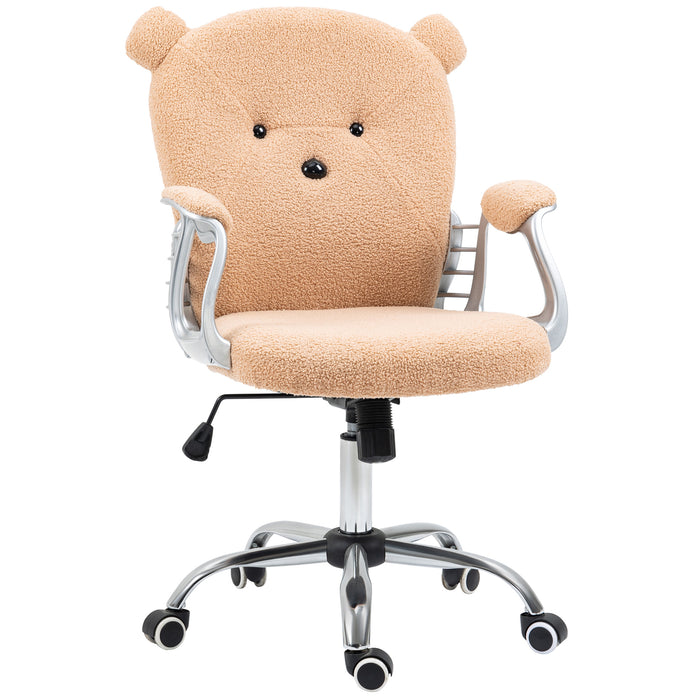 Bear Shape Fleece Office Chair with Padded Armrests - Teddy Fleece Fabric Desk Chair, Tilt & Height Adjustment - Comfortable Seating for Home Office & Remote Work