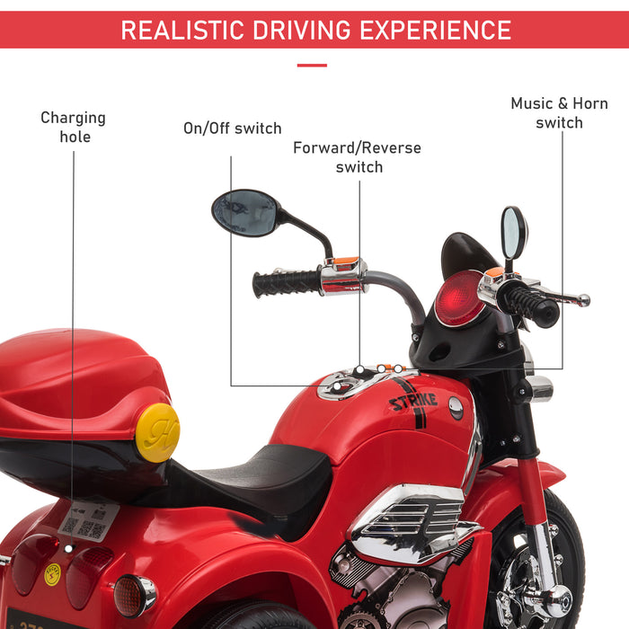 Kids' Electric Trike Motorcycle with Sound & Lighting Effects - 6V Battery-Powered Ride-On Toy with Music and Horn for Toddlers - Safe and Fun Riding for 18-36 Month Olds, Vibrant Red