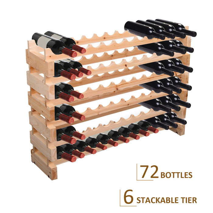 6-Tier Wooden Wine Rack - Holds 72 Bottles, Robust Shelving Storage Solution - Ideal for Wine Collectors and Home Bars