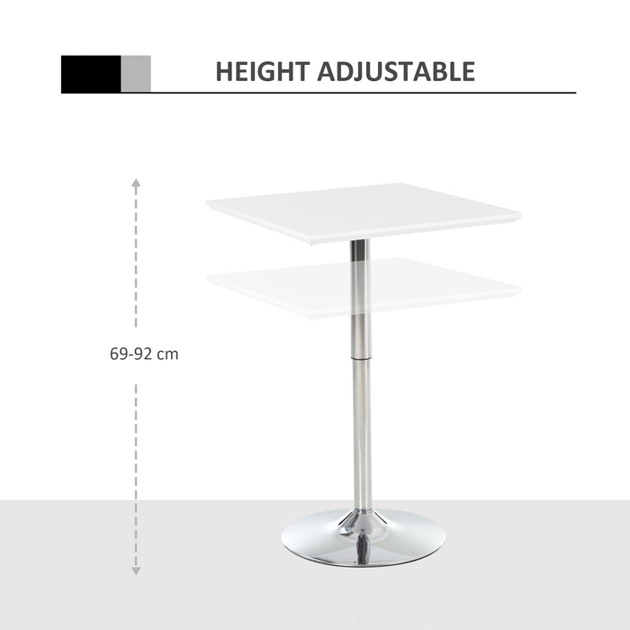 Adjustable Square Bar Table with Sturdy Metal Base - Height-Adaptable Counter Pub Desk for Dining, Entertaining - Ideal for Home Bar, Kitchen Spaces in White