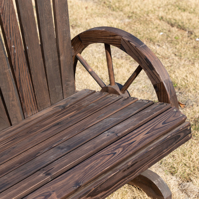 Outdoor Adirondack Wooden Love Chair - 2-Seater Garden Bench with Wheel-Shaped Armrests in Carbonized Color - Ideal for Couples and Cozy Spaces