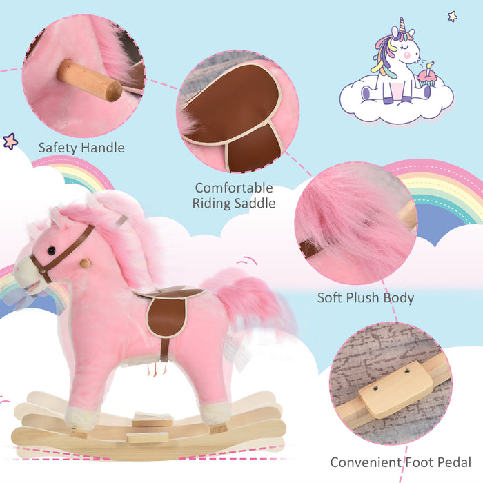 Plush Pink Rocking Horse with Sounds - Kids Ride-On Toy, Sturdy Rocker Design - Ideal for Toddlers and Young Children