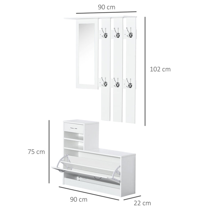 Entryway Organizer Combo in Classic White - Coat Rack with Storage Bench and Shoe Cubby - Ideal for Tidy Hallways and Foyers