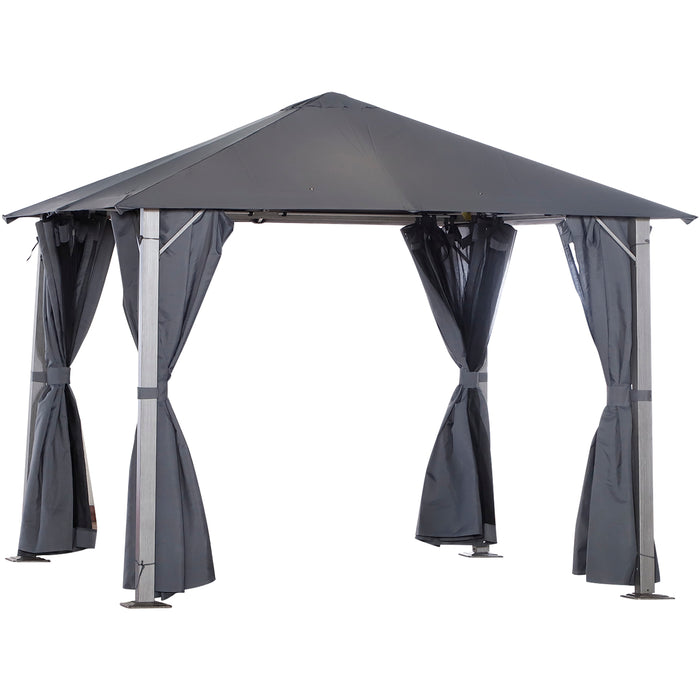 Deluxe Metal Frame Gazebo - Grey Draped Outdoor Shelter for Garden - Elegant Weather-Resistant Entertaining Space