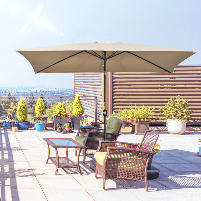 Aluminum Tilt Crank Parasol - 3x2m Rectangular Patio Umbrella with Steel Canopy in Khaki - Essential Sun Shade for Garden & Outdoor Comfort