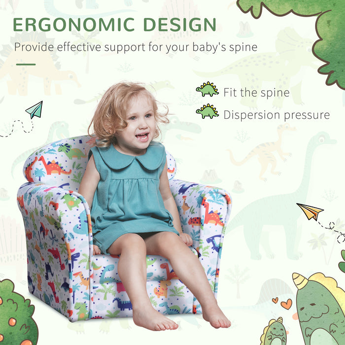 Cartoon Dinosaur Children's Armchair - Cozy Flannel Kids Sofa with Sturdy Wooden Frame - Non-slip Seating for Bedroom and Playroom