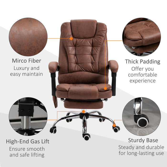 Ergonomic High-Back Executive Chair with Heated Massaging Function - 6-Point Vibration, Swivel & Adjustable Reclining Desk Chair with Footrest - Ideal for Office Comfort and Stress Relief, Brown