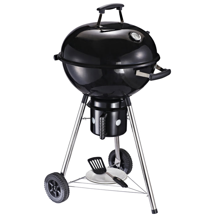 Portable Charcoal BBQ Grill with Smoker - Freestanding Garden Barbecue with Wheels, Storage Shelves, On-body Thermometer - Ideal for Outdoor Cooking and Entertaining