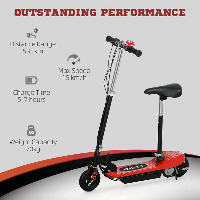 Folding Electric Scooter with Steel Frame & Warning Bell - Kid-Friendly E-Scooter, 15 km/h Top Speed, Red - Ideal for Ages 4 to 14