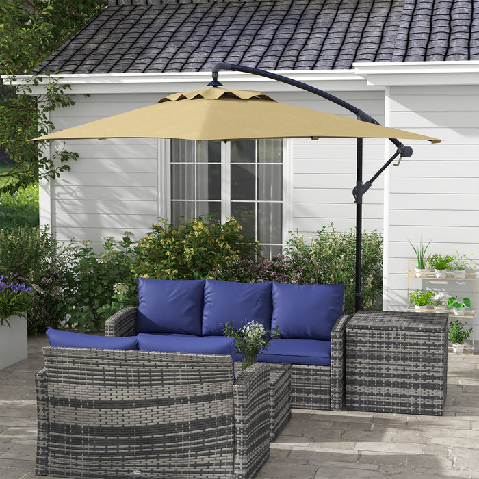 Rectangular Cantilever Parasol 3x2m - Hanging Banana Umbrella with Crank Handle and Sturdy 6-Rib Structure, Cross Base Included - Ideal for Outdoor Patio Sun Protection