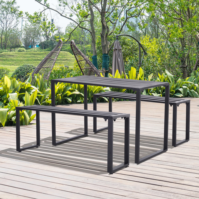 Metal 3-Piece Beer Table and Bench Set - Outdoor Patio Dining Furniture for Garden and Yard - Sleek Black Finish for Entertaining and Relaxation