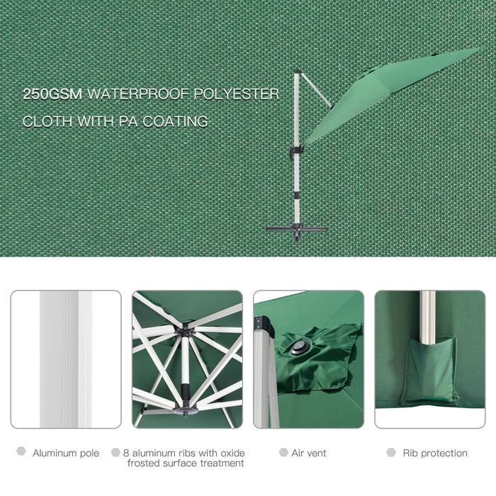 Cantilever Square Parasol Umbrella, 3x3m - Garden Shade with Crank Handle, Tilt, and 360° Rotation, Aluminium Frame with Cross Base - Perfect for Outdoor Relaxation and UV Protection