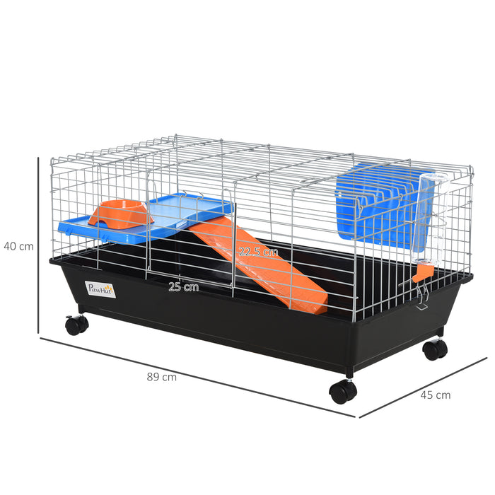 2-Tier Steel Small Animal Hutch - Durable Guinea Pig House with Accessories in Blue/Orange - Ideal for Small Pet Comfort & Shelter