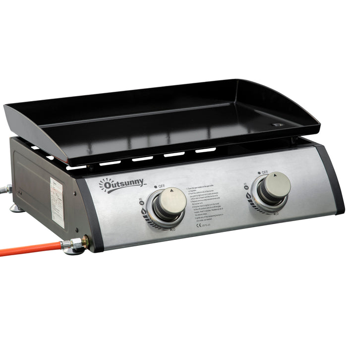 Portable 6kW Gas Plancha Barbecue Grill - 2 Burners, Non-stick Hotplate, Drain Hole, Grease Collection - Ideal for Outdoor Cooking and Entertaining