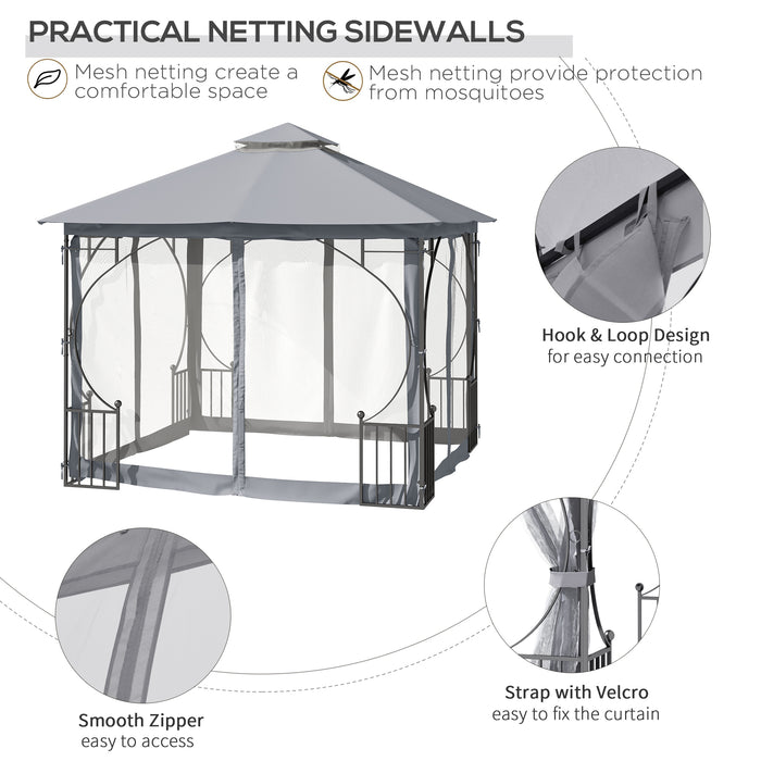 Garden Gazebo 3x3M - Double Tier Patio Party Tent with Sun Shade and Metal Frame - Ideal for Outdoor Shelter and Leisure Activities