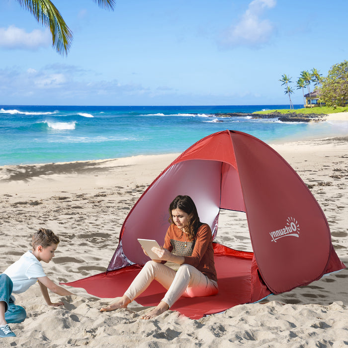 Red Pop-up Beach Tent - Portable UV Protection Sun Shelter for Hiking and Patio - Ideal for 2-3 Persons