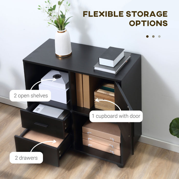 Mobile Printer Stand with Wheels - Open Shelving, Drawers, and Enclosed Storage - Versatile Organization for Home Office Use