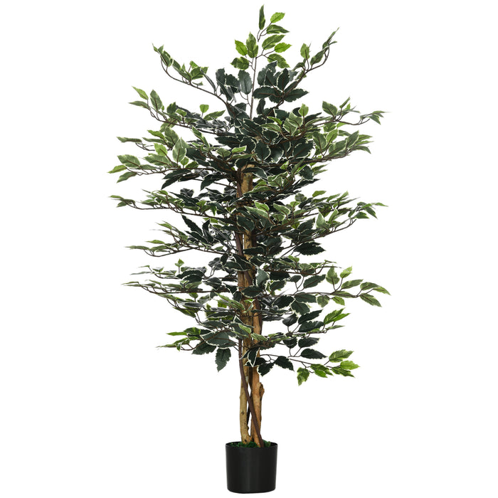 Artificial Ficus Tree with Pot - 130cm Tall Lifelike Fake Plant, Natural Trunks & Green Leaves - Decor for Indoor Outdoor Spaces