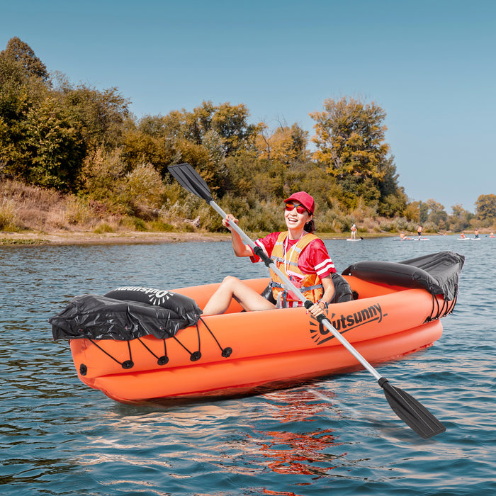 Inflatable Kayak Canoe for Solo Adventurers - Complete with Air Pump and Aluminum Oar, Vibrant Orange - Ideal for Water Sports and Leisure Activities