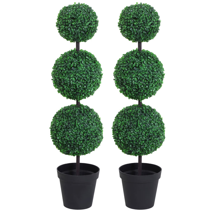 Artificial Boxwood Ball Topiary Trees (Set of 2) - 112cm Potted Faux Greenery for Home and Garden - Elegant Decoration for Outdoor and Indoor Spaces