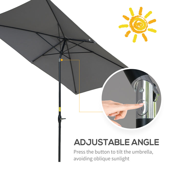 Rectangular Garden Market Umbrella with Crank and Tilt - 2x3m Outdoor Sun Shade, Aluminium Pole, Dark Grey - Ideal for Patio, Deck, and Backyard