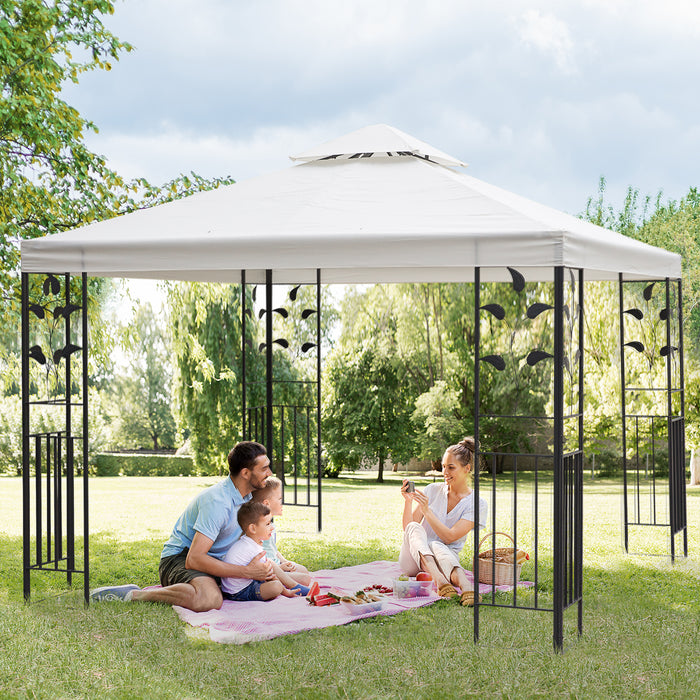 3x3m Steel Gazebo with Dual-Tier Ventilated Roof - Elegant Cream Patio Canopy Marquee for Outdoor Gatherings - Ideal Shelter for Garden Parties and Events