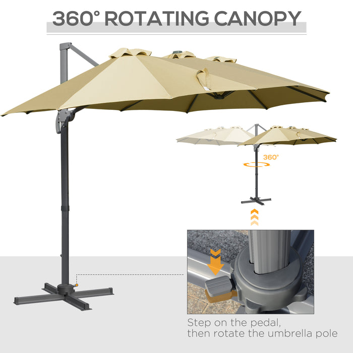 Large Double-Sided Patio Parasol 4.5m - Outdoor Rectangular Umbrella with Crank Handle and 360° Rotating Base, Khaki - Ideal Sunshade for Garden, Deck, and Bench Areas