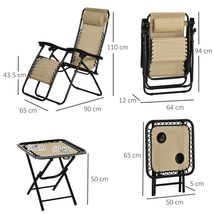 Zero Gravity Chair and Table Combo with Cup Holders - 3-Piece Folding Recliner and Sun Lounger Set for Garden, Yard, Pool - Comfortable Outdoor Relaxation for Patio Enthusiasts