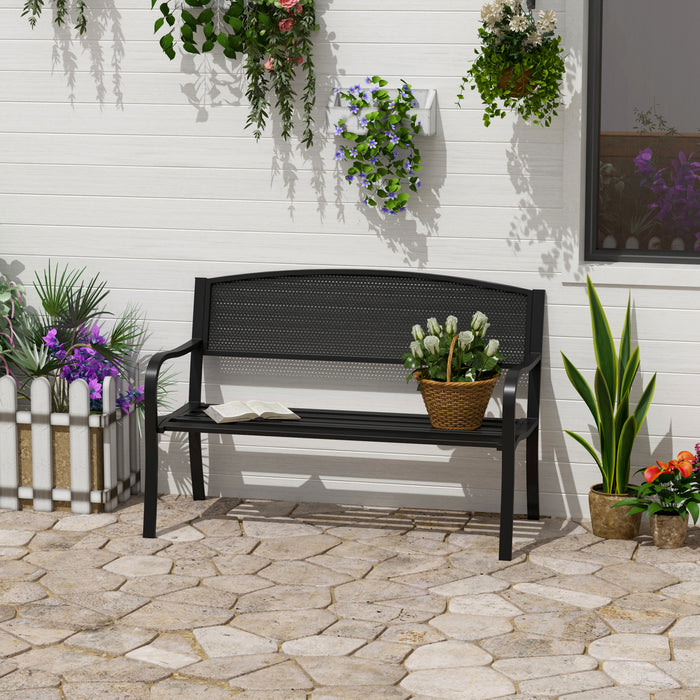 Outdoor Patio Love Seat - 2-Seater Metal Garden Bench with Mesh Net Backrest - Perfect for Park, Garden, and Porch Relaxation