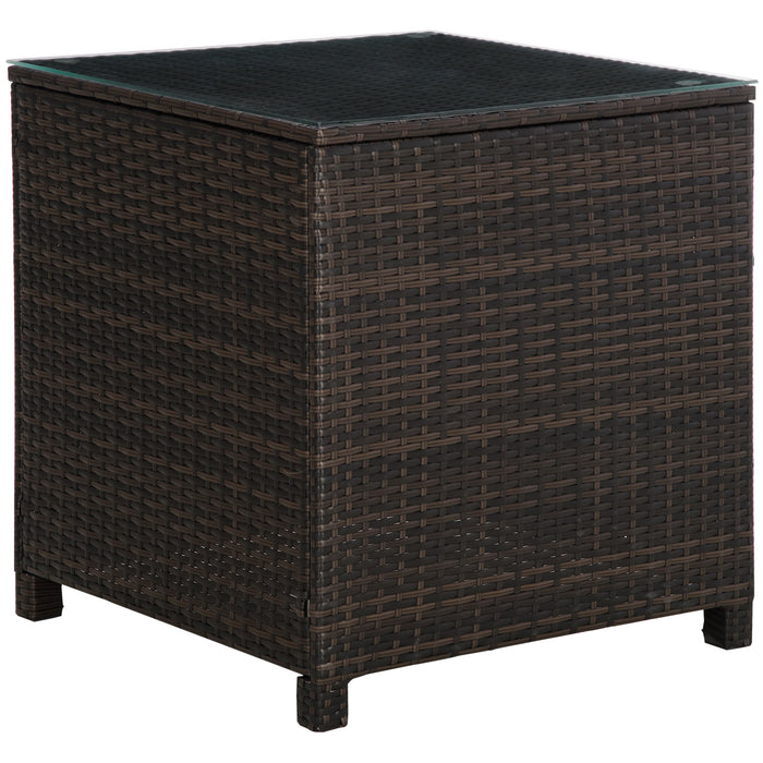 Rattan Patio Side Table with Tempered Glass Top - Durable Brown Outdoor Furniture Accessory - Ideal for Garden and Patio Spaces